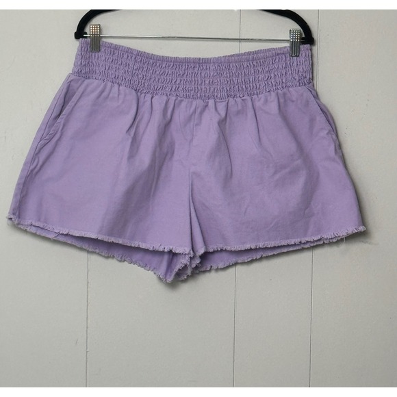 wild fable Pants - Wild Fable Womens Purple Smocked Waist Raw Hem Shorts Lavender Cotton Twill Sz L